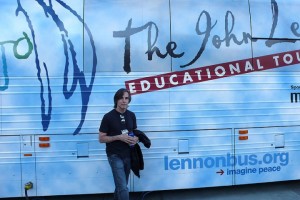 Jackson Browne outside the Lennon bus.